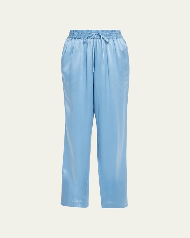 Drawstring Straight-Leg Silk Pants